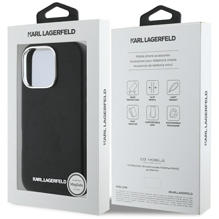Karl Lagerfeld Hardcase MagSafe FW Saffiano Metal Logo -suojakuori iPhone 16 Pro 6,3":lle, musta