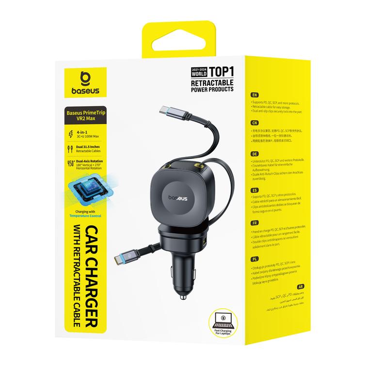 Baseus PrimeTrip VR2 Max Car Charger with Retractable Cable 3C+U 100W Cosmic Black