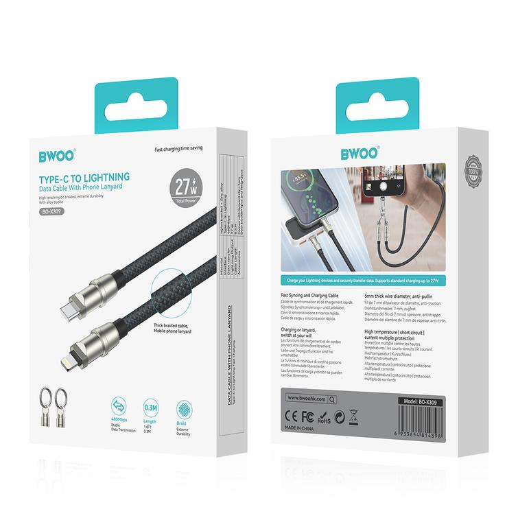 BWOO Lanyard-kaapeli USB-C - Lightning 1.2m 27W hihnalla
