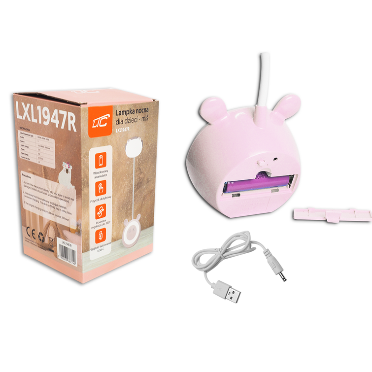 LED-nallekarhupöytävalaisin 3W, 3000/4500/6000K, säädettävä, 1200mAh, pinkki, LTC