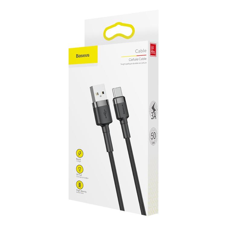 Baseus-kaapeli Cafule USB - USB-C 0,5 m 3A harmaanmusta