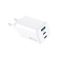 Forever TC-08-65ACC GaN PD QC laturi 2x USB-C 1x USB 65W valkoinen