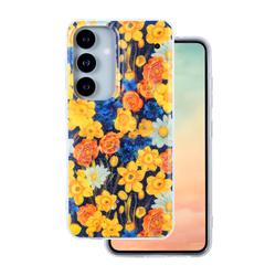 Samsung Galaxy S25 -puhelimelle on tehty hohtavasta Glam-kuoresta, joka on oranssi.