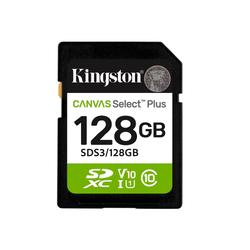 Kingstonin muistikortti 128GB SDXC Canvas Select Plus Gen3 150MB/s C10 UHS-I U1 V10