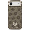 Guess 4G Strass Logo & Big Strap Metal Buttons MagSafe -kotelo iPhone Airille, ruskea