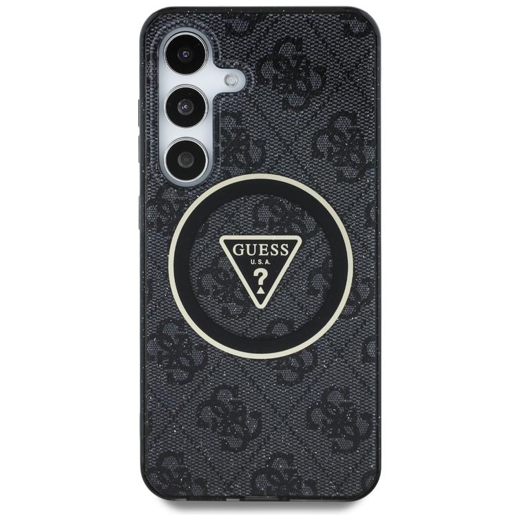 Guess HC Magnetic IML Metal Glitter 4G Circle Triangle -suojakuori Samsung Galaxy S25:lle, musta