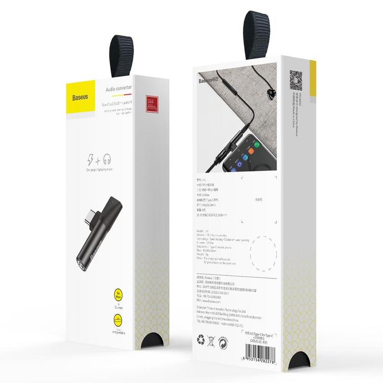 Baseus-sovitin L41 USB-C - USB-C - 3,5 mm naarasliitin, musta