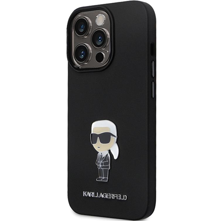 Karl Lagerfeld -suojakuori iPhone 14 Pro 6,1" KLHCP14LSMHKNPK musta HC silikoni Ikonik Metal Pin