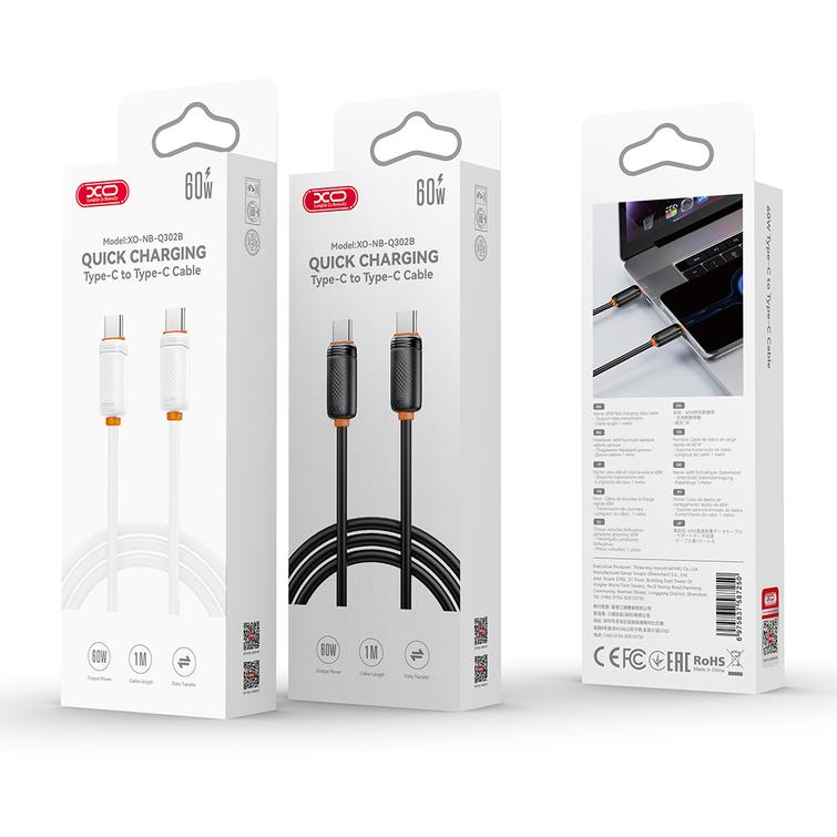 XO-kaapeli NB-Q302B PD USB-C - USB-C 1,0m 60W musta
