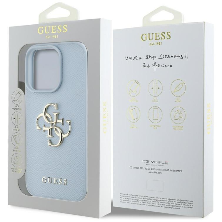 Guess Hardcase PU Grained Big 4G ja Classic Logo -suojakuori iPhone 16 Pro Maxille 6,9" Sininen