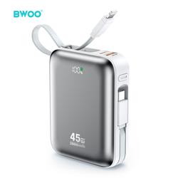 BWOO 20000mAh Pikalataus Varavirtal&auml;hde PD45W 2 Kaapelilla Type-C ja Lightning P78 hopea