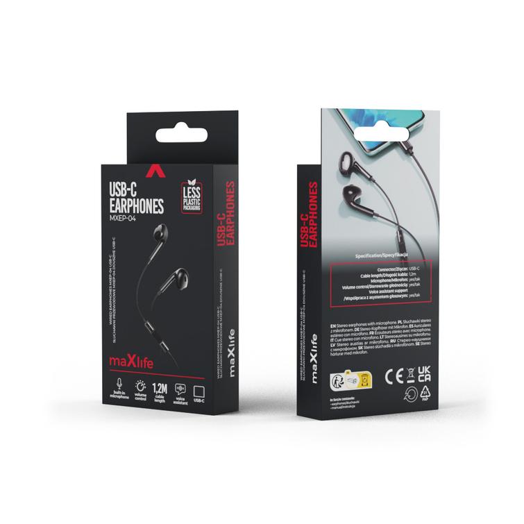 Maxlife langalliset kuulokkeet MXEP-04 USB-C musta