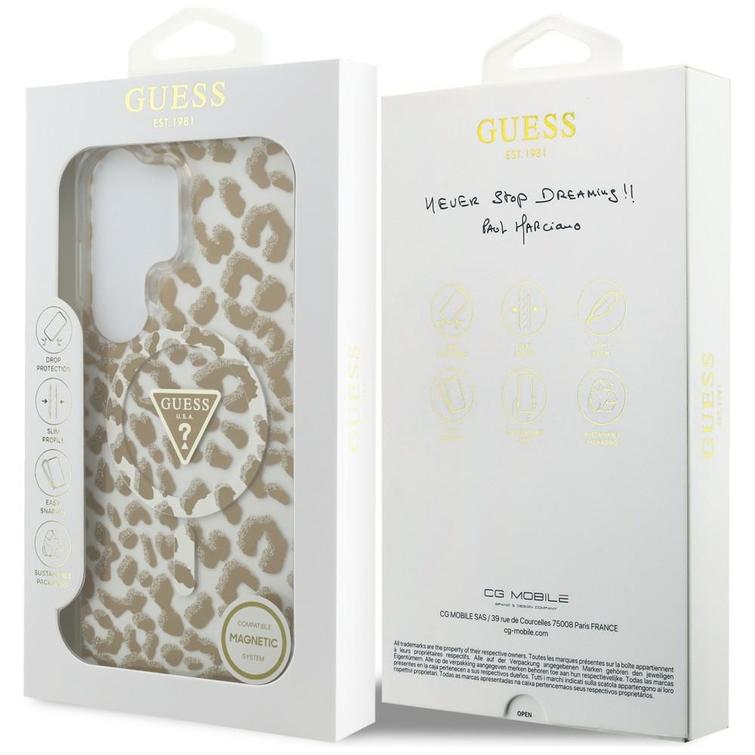 Guess case IML Leopard Print Triangle MagSafe for Samsung Galaxy S26 Ultra brown