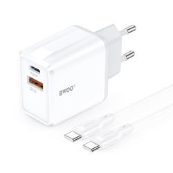 BWOO-sein&auml;laturi CDA182 QC 38W 1x USB-A + 1x USB-C USB-C-kaapelilla 1 m musta