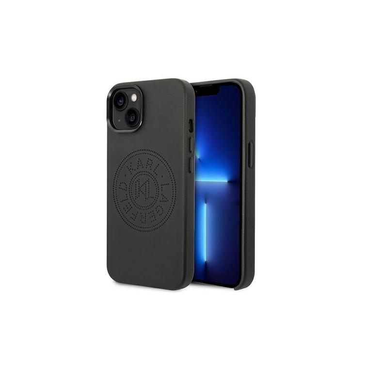 Karl Lagerfeld case for iPhone 14 Plus 6,7" KLHCP14MFWHK black PU Leather case Perforated Logo and Metal Buttons