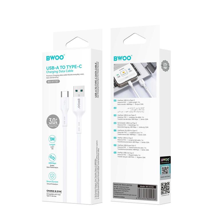 BWOO-kaapeli USB - USB-C 1m 3A Valkoinen BO-X172C