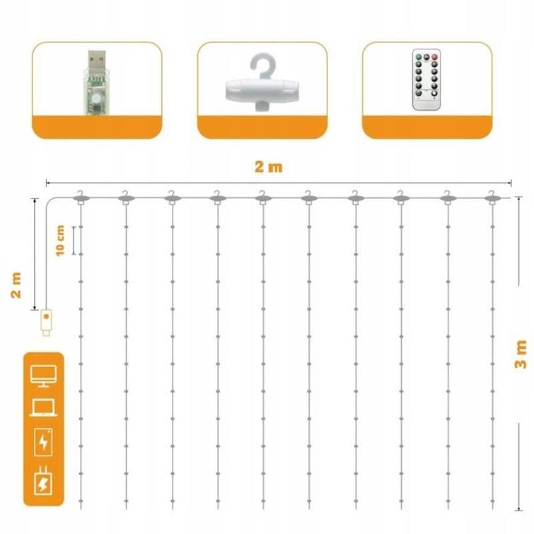LED CURTAIN (100 LED LAMPS) 3Mx1M COLD WHITE