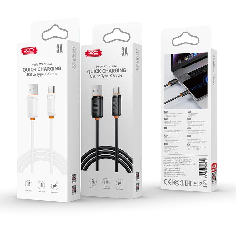 XO-kaapeli NB302 USB - USB-C 1,0m 3A Valkoinen
