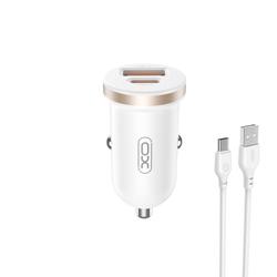 XO autolaturi CC56 PD 30W QC 1x USB 1x USB-C valkoinen + USB - USB-C -kaapeli