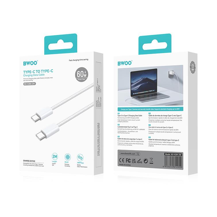 BWOO-kaapeli USB-C - USB-C 2m 60W valkoinen