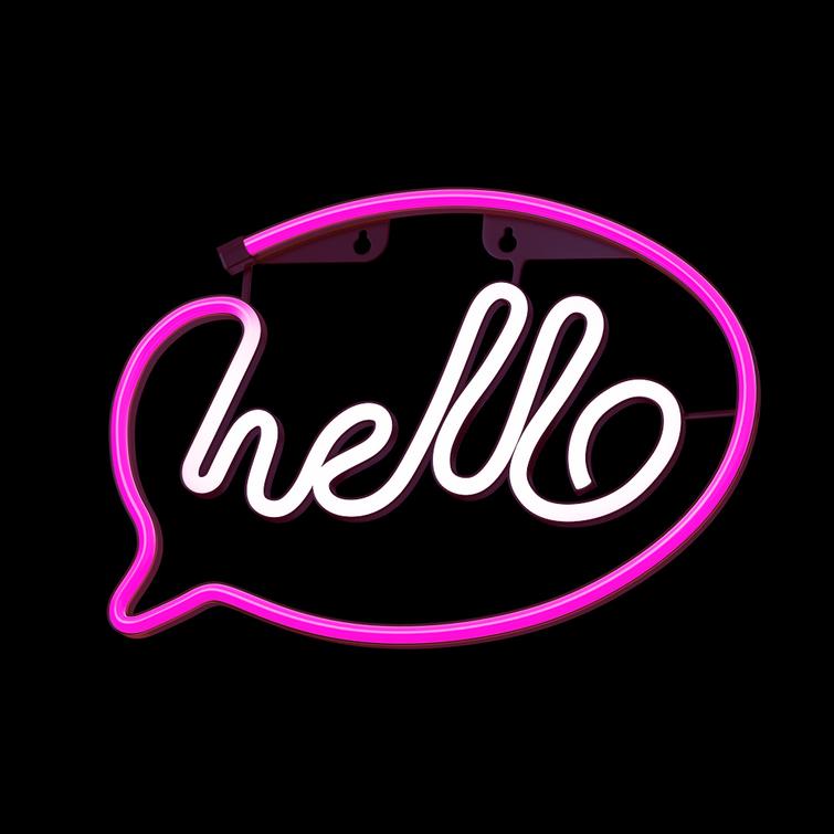 Neon LED-valo HELLO pinkki valkoinen lepakko + USB FLNE15 Forever Light