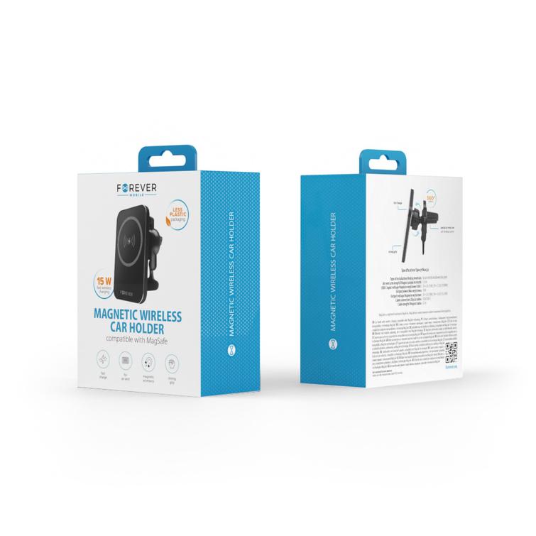 Forever auton pidike tuuletusritil&auml;&auml;n MACH-100 magneettinen langattomalla latauksella musta 15W