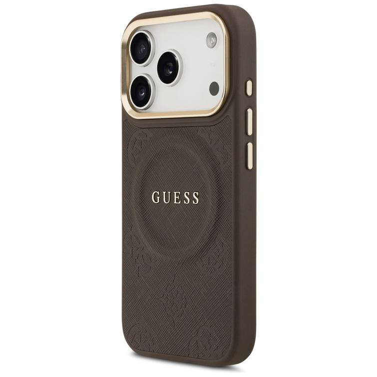 Guess iPhone 17 Pro -suojakuori HC MAGSAFE PU W/ PEONY HOT STAMP ruskea