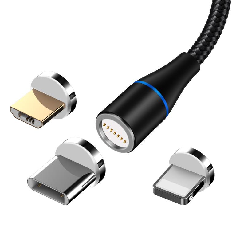 Maxlife MXUC-03 magneettikaapeli USB - Lightning + USB-C + microUSB 1,0 m 3A musta nailon