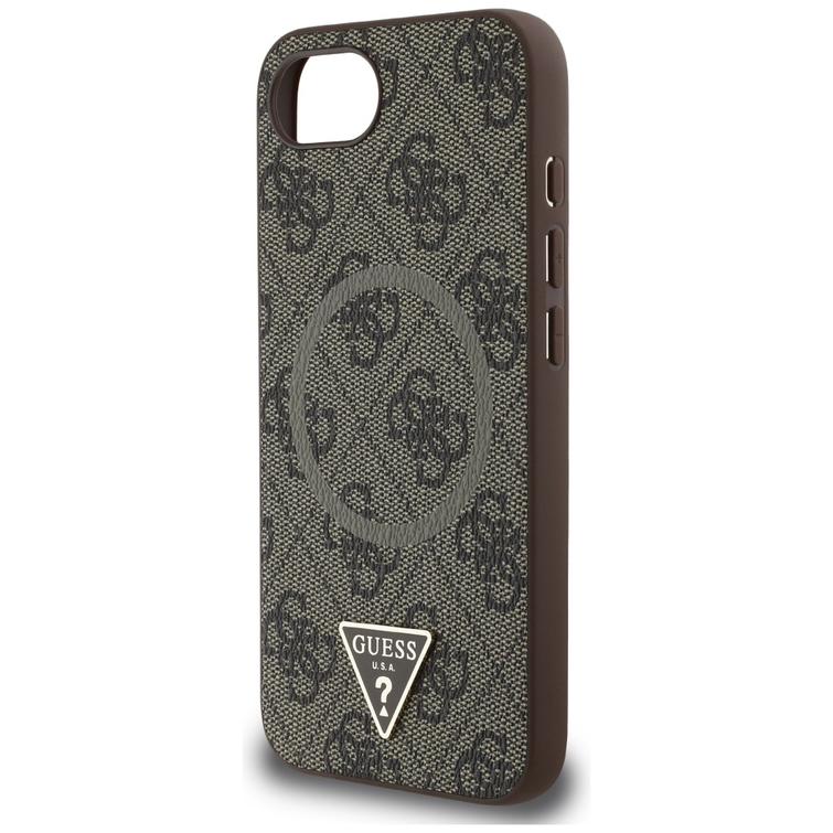 Guess HC MagSafe PU 4G Ring Triangle Logo -suojakuori iPhone 16e:lle, ruskea