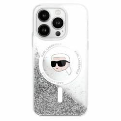 Karl Lagerfeld -suojakuori iPhone 16 Pro 6,3":lle. KLHMP16LLGKISGH -l&auml;pin&auml;kyv&auml; kova nestem&auml;inen glitteri Karl Head MagSafe -kalvolla.
