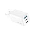 Forever TC-08-65ACC GaN PD QC laturi 2x USB-C 1x USB 65W valkoinen