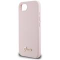 Guess HC Silicone Script Metal Logo -suojakuori iPhone 16e:lle, pinkki