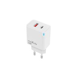 Maxlife MXTC-09-30AC GaN PD QC laturi 1x USB-C 1x USB 30W valkoinen
