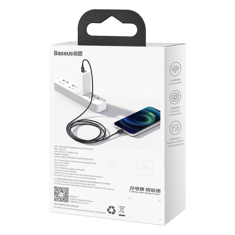 Baseus Superior PD USB-C - Lightning-kaapeli 1,0 m musta 20W