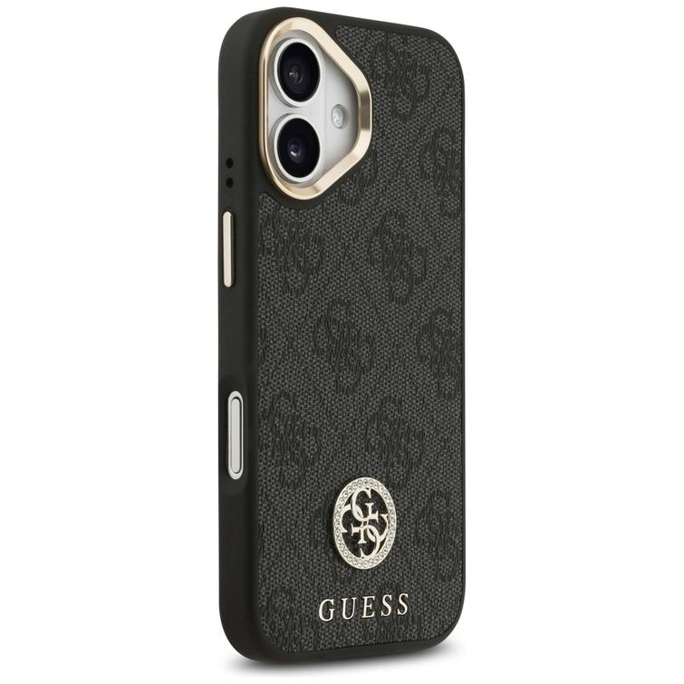 Guess 4G Strass Logo & Big Strap Metal Buttons MagSafe -kotelo iPhone 17:lle, musta