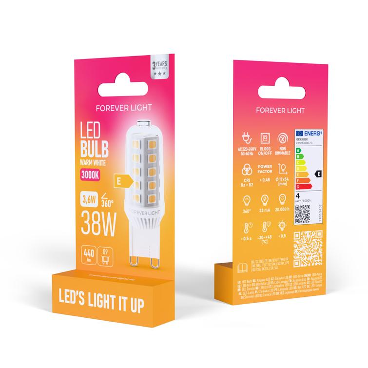 Forever Light LED-lamppu G9 3,6 W 440 lm 3000 K keraaminen luokka F