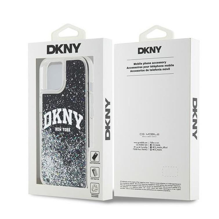 DKNY-kotelo iPhone 15 Plus 6,7":lle DKHCP15MLBNAEK mustat nestekimalteet kaarilogolla