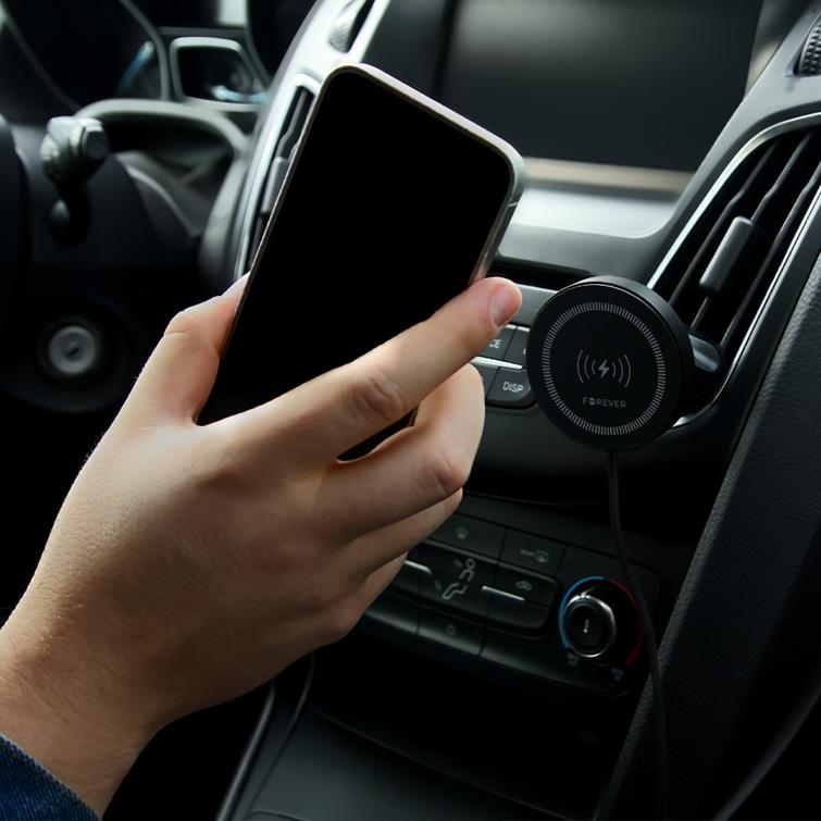 Forever auton pidike tuuletusritilään MACH-300 magneettinen langattomalla latauksella musta Qi2 15W