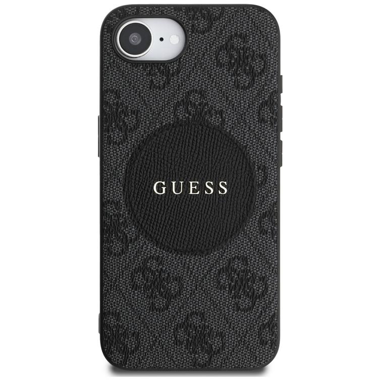Guess HC MagSafe PU 4G Circle -suojakuori klassisella logolla iPhone 16e:lle, musta