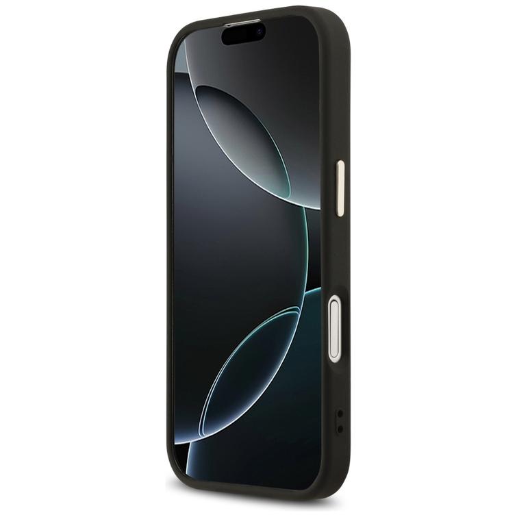 Guess Case Magsafe 4G PU-nahkakotelo kolmiologolla ja kultaisella metallisella kamerakehyksellä iPhone 17:lle, ruskea