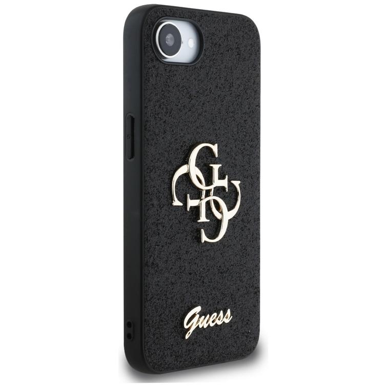 Guess HC Fixed Glitter Big 4G -suojakuori iPhone 16e:lle, musta