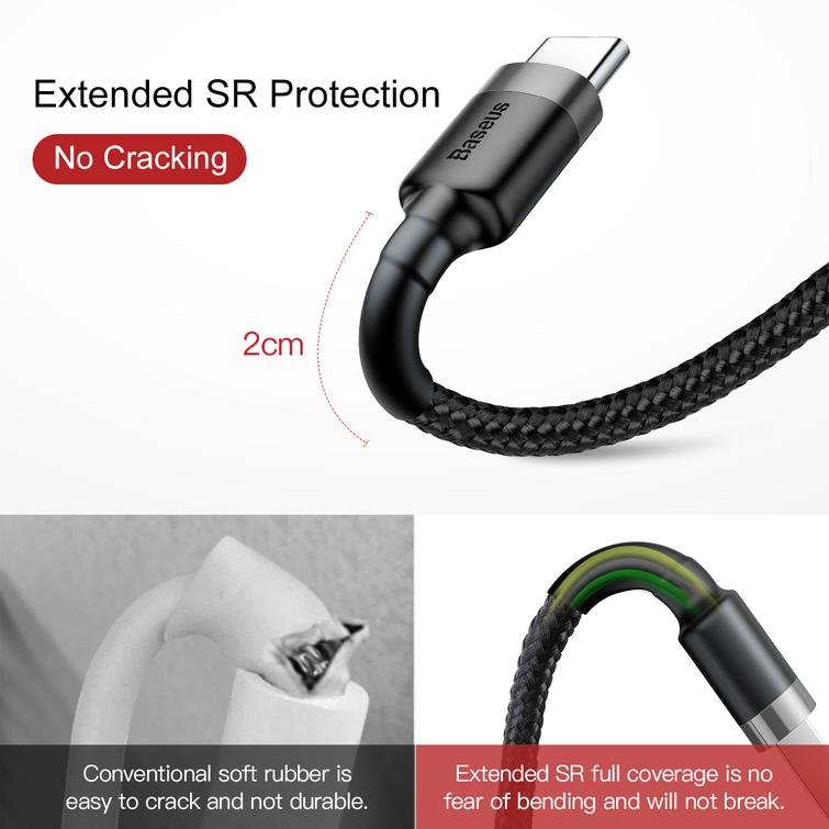 Baseus-kaapeli Cafule USB - USB-C 0,5 m 3A harmaanmusta