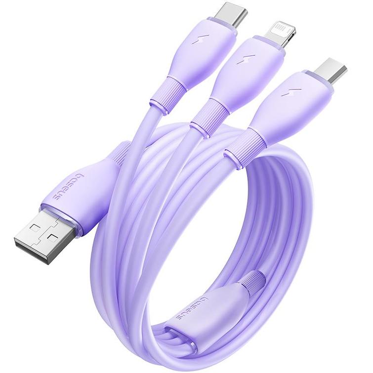 Baseus Ultra Fast One-for-Three -pikalatauskaapeli USB-A - M+L+C 3.5A 1.3m Nebula Purple