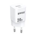 BWOO CDA156 PD -sein&auml;laturi 1x USB-C 1v USB 20W valkoinen