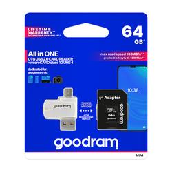GoodRam muistikortti 64GB microSDHC cl. 10 UHS-I + sovitin + kortinlukija