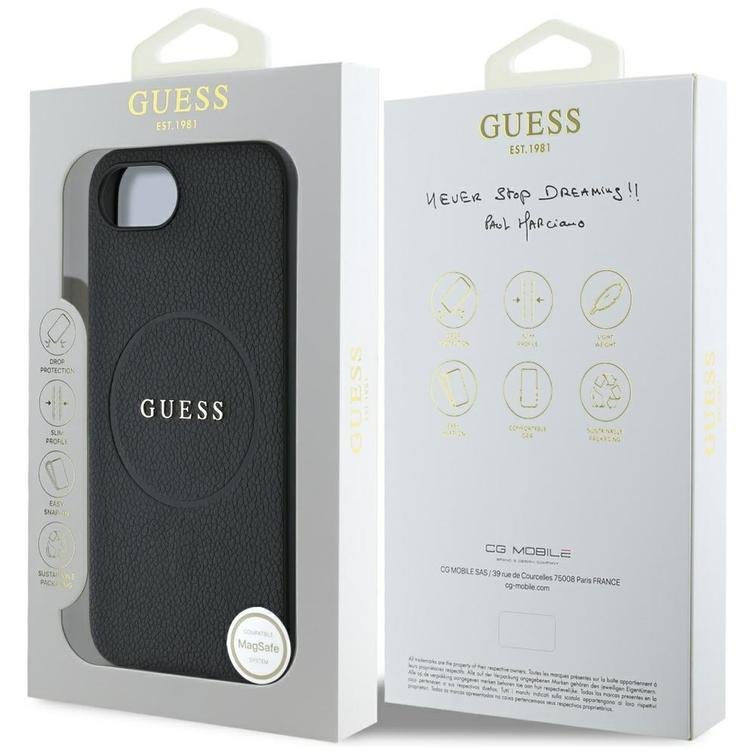 Guess HC MagSafe PU -kuvioitu kultainen rengaskuori iPhone 16e:lle, musta