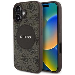 Guess HC MagSafe PU 4G Circle -suojakuori klassisella logolla iPhone 16:lle, ruskea