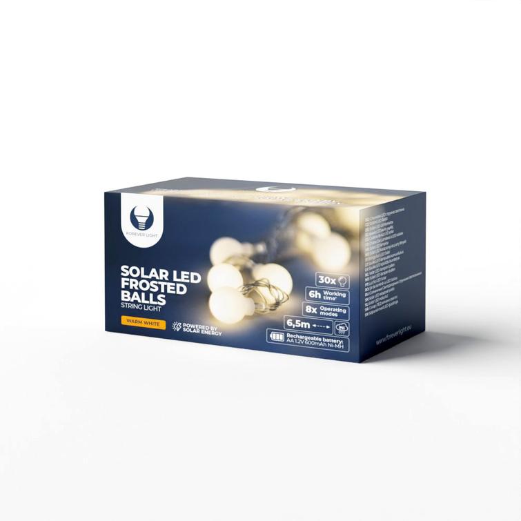 Valosarja aurinko-LED himme&auml;pallot SFB61 6,5m 30 palloa l&auml;mmin valkoinen Forever Light