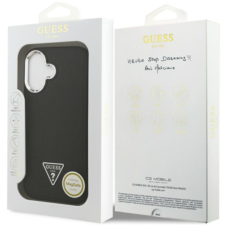 Guess Grained Triangle Logo MagSafe -suojakuori iPhone 17:lle, musta