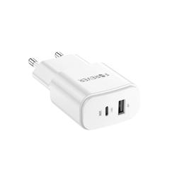 Forever TC-01-20AC PD QC laturi 1x USB-C 1x USB 20W valkoinen
